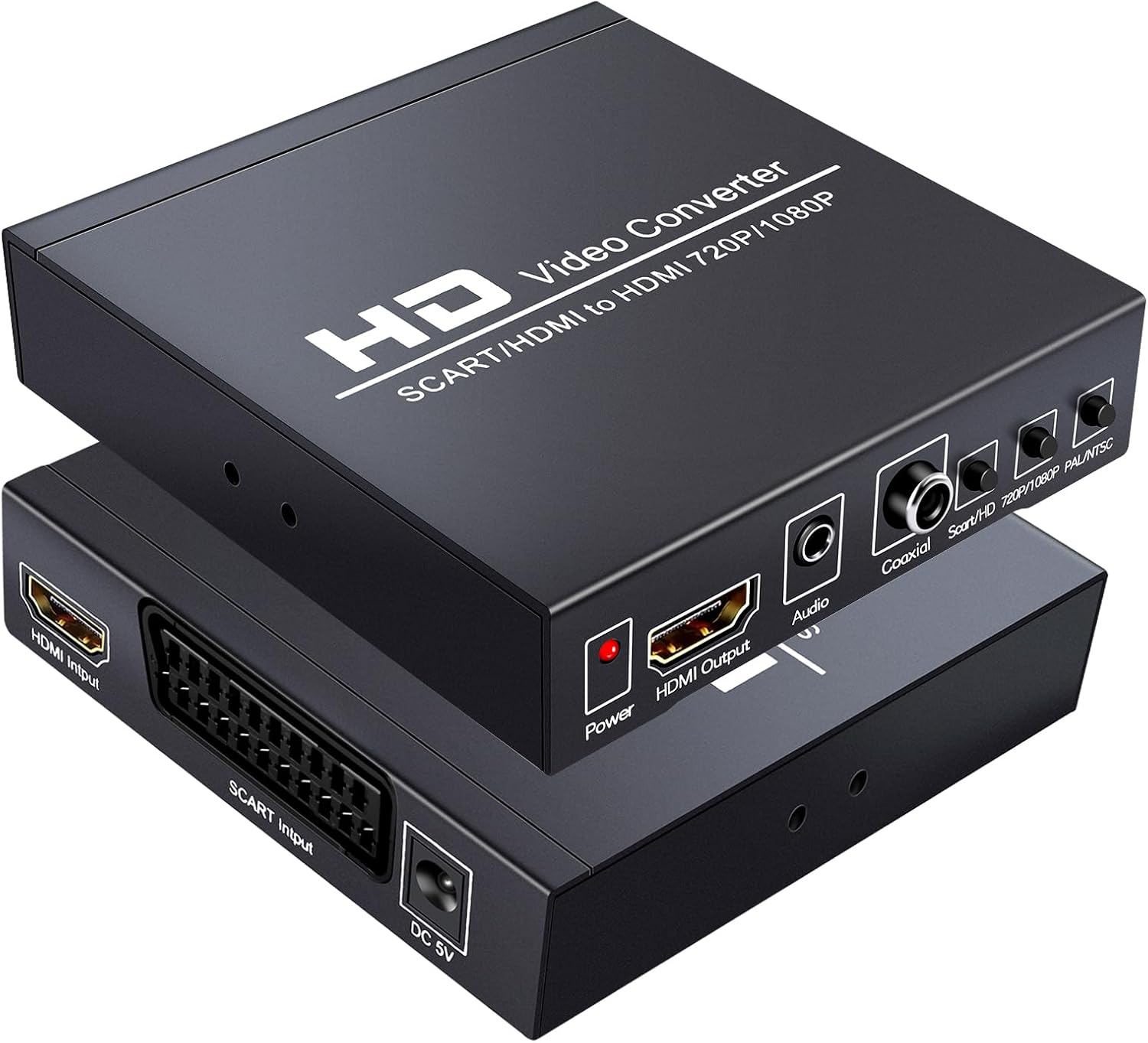 GRACETOP SCART to HDMI Conver, 1080P Scart Converter Video Audio Box, HD Video Converter with PAL/NTSC Video Scaler, 1080P/720P, 3.5mm Coaxial Audio Out for TV and DVD Player