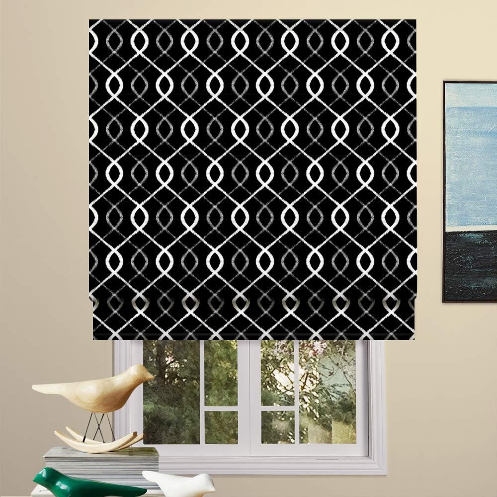 Artdix Roman Shades Blackout Window Shades - Black Lined Fabric Custom Geometric Roman Shades Blinds for Windows, Doors, French Doors, Kitchen Windows