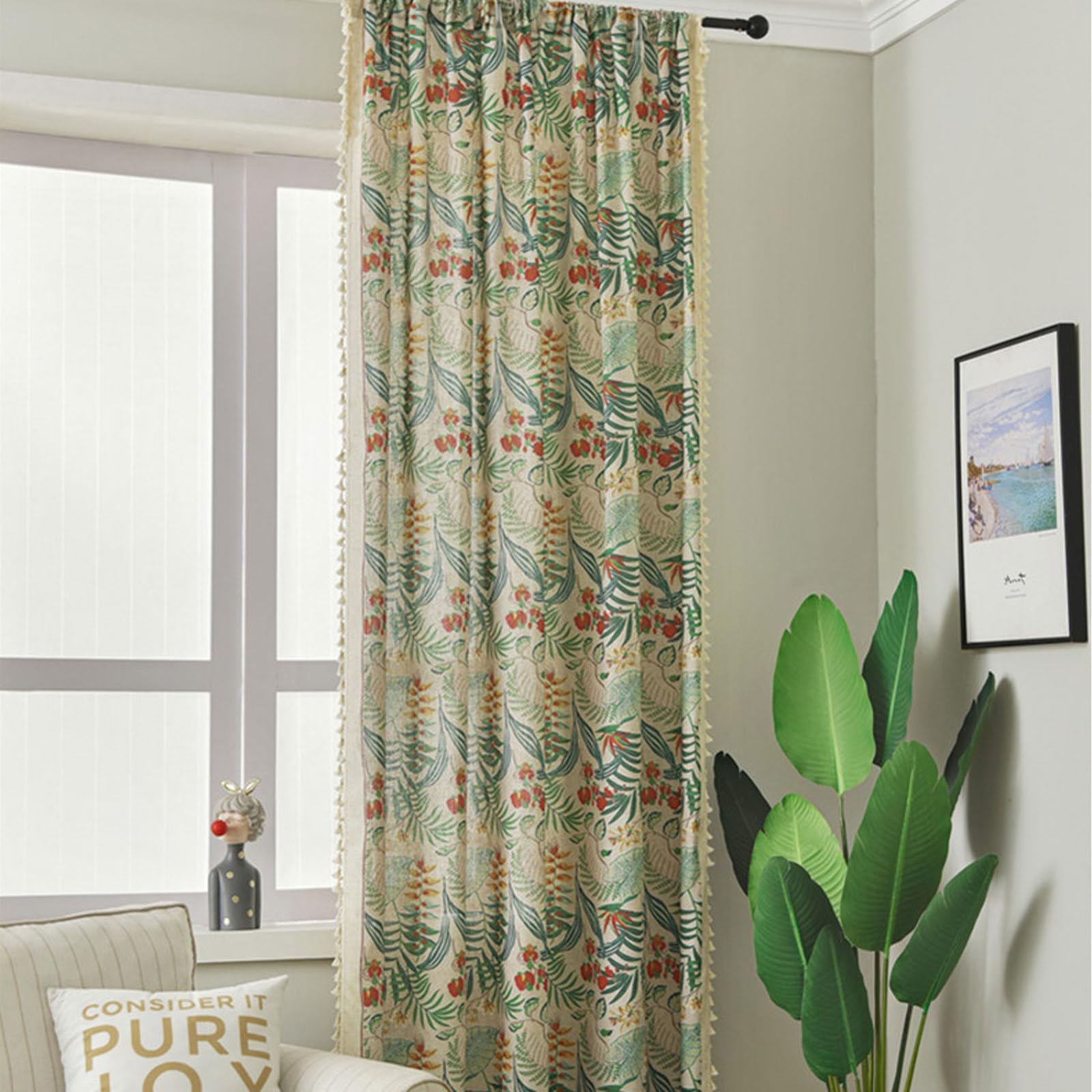 White Voile Curtains for Living Room Floral Blackout Window Curtain Panels Room Darkening Thermal Insulated Noise Reducing Drapes for Bedroom/Living Room Leaf Eyelet Top Window Treatment 150x180cm