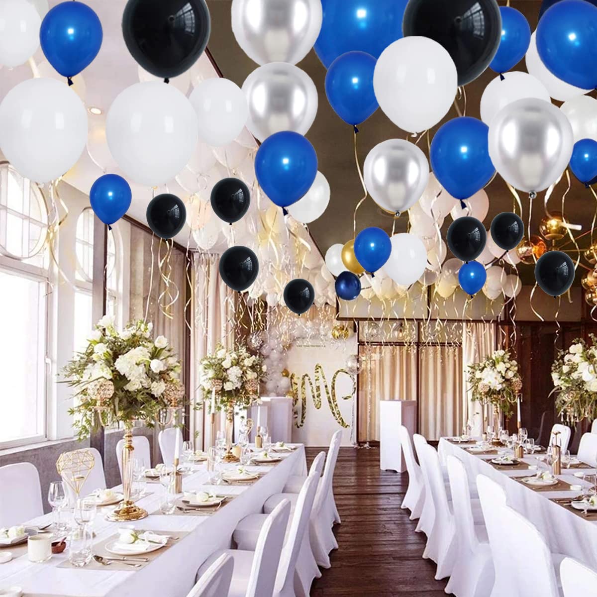 Unisun Palloncini Nero Bianco Argento, 50Pezzi Metallo Argento Nero
