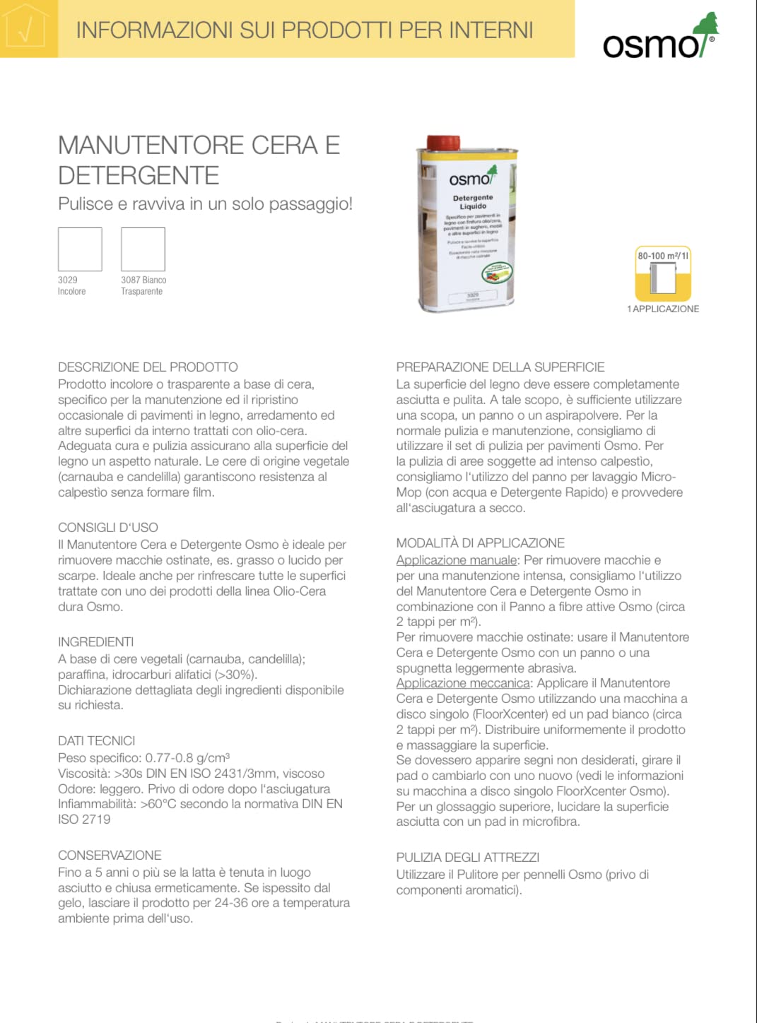 Mantenimiento de cera y detergente Osmo 3029 incoloro de 1 litro