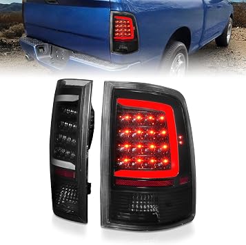 AmeriLite for 2009-2018 Dodge Ram 1500 2500 3500 Truck C-Type LED Bar Smoke Black Replacement Tail Light Assembly Set - Passenger and Driver Side
