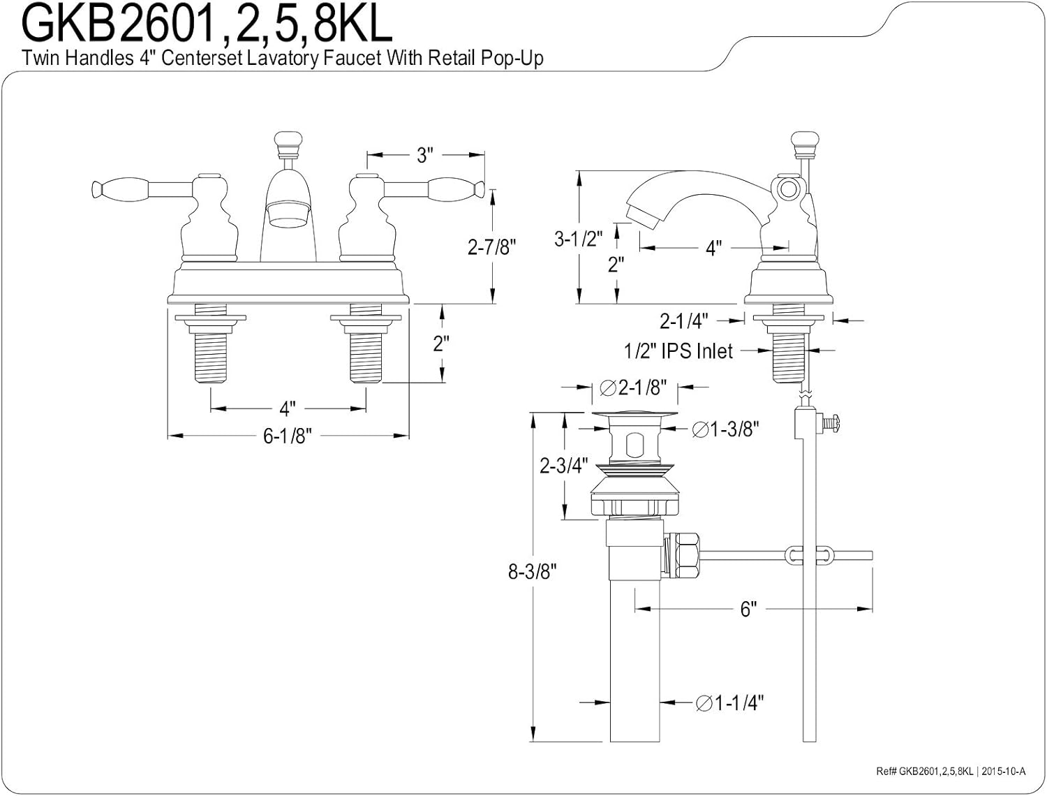 40% Off Discount Kingston Brass GKB2605KL Knight 4-inch Centerset Lavatory Faucet with Retail Pop-up, Oil Rubbed Bronze