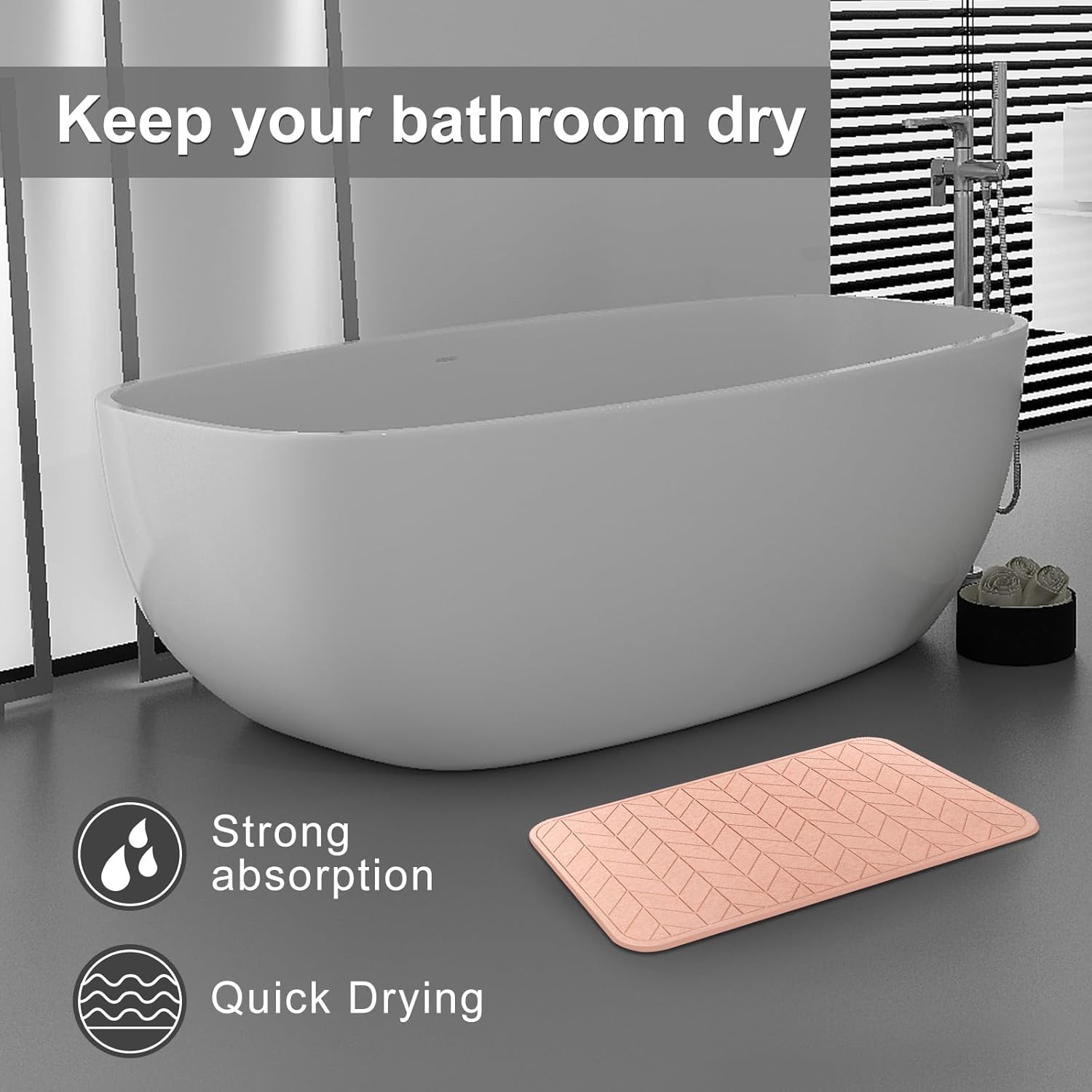 JUERLEN 2 Pack Diatomaceous Earth Shower Mat, Stone Bath Mat, Nonslip Super Absorbent Fast-Drying Hard Bath Mat for Bathroom Shower Floor, 24 x 16 inch, Pink Arrow Design