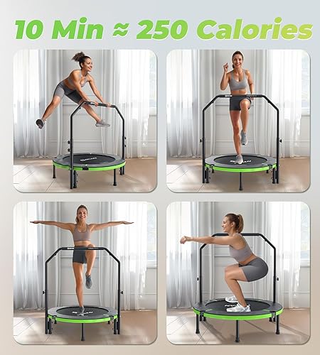 Miniatura 7 de BCAN 40"48" Foldable Mini Trampoline, Rebounder Trampoline for Adults, UT Adjustable Foam Handle, Exercise Rebounder for Adults IndoorGarden