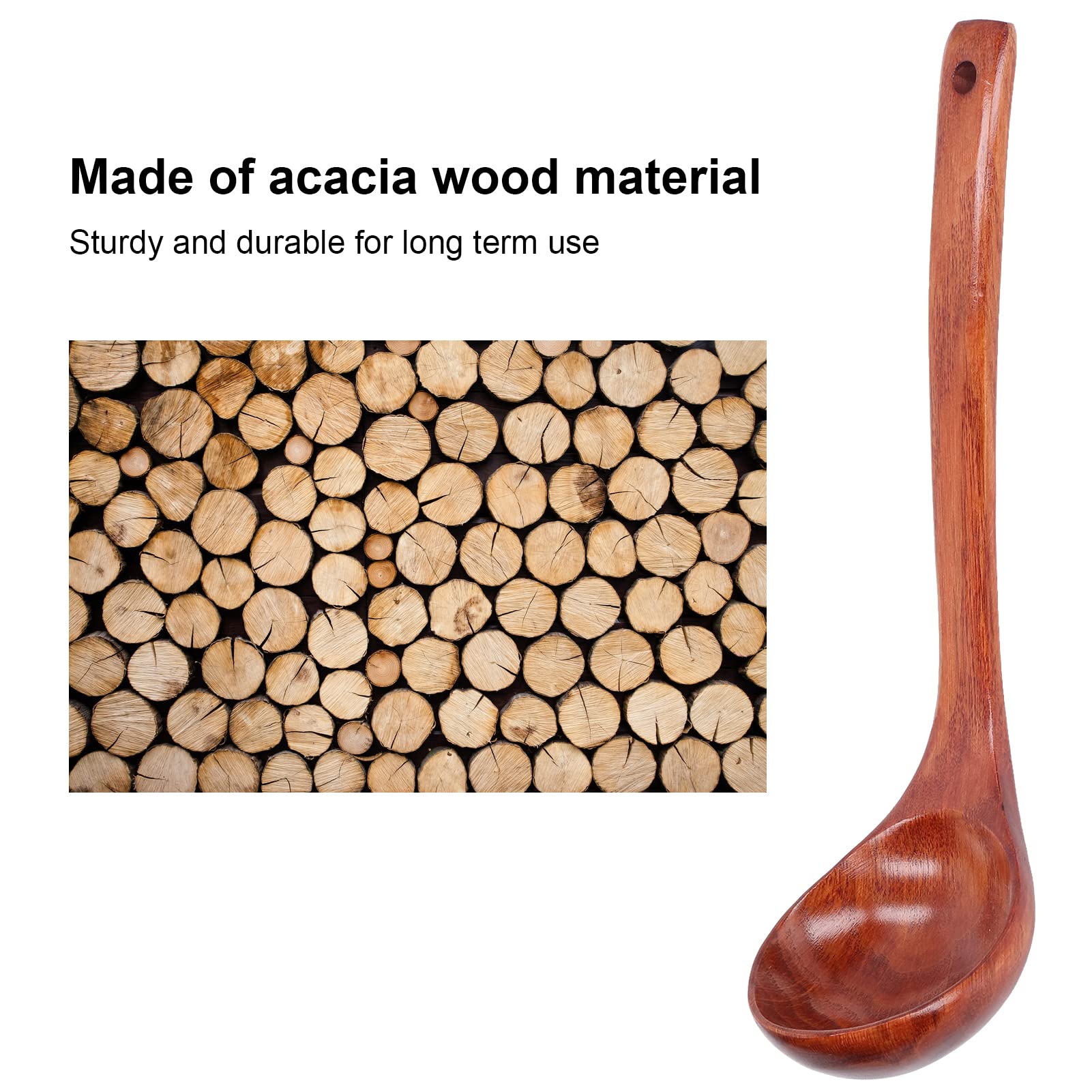 Mestolo In Legno Di Acacia Sunicon A Manico Lungo – Cucchiaio Per Zuppa E Porridge, Sicuro Per Pentole Antiaderenti, Con Consistenza Naturale