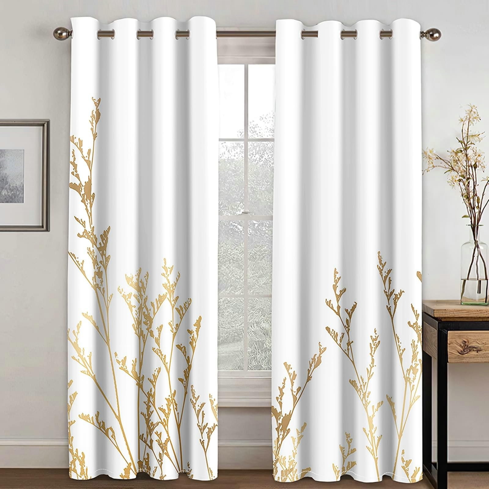 Gardinen Verdunkelung 2er Set 96x229CM, Vorhänge Blickdicht Fenster Zweige Verdunklungsvorhänge mit Ösen Jugendzimmer