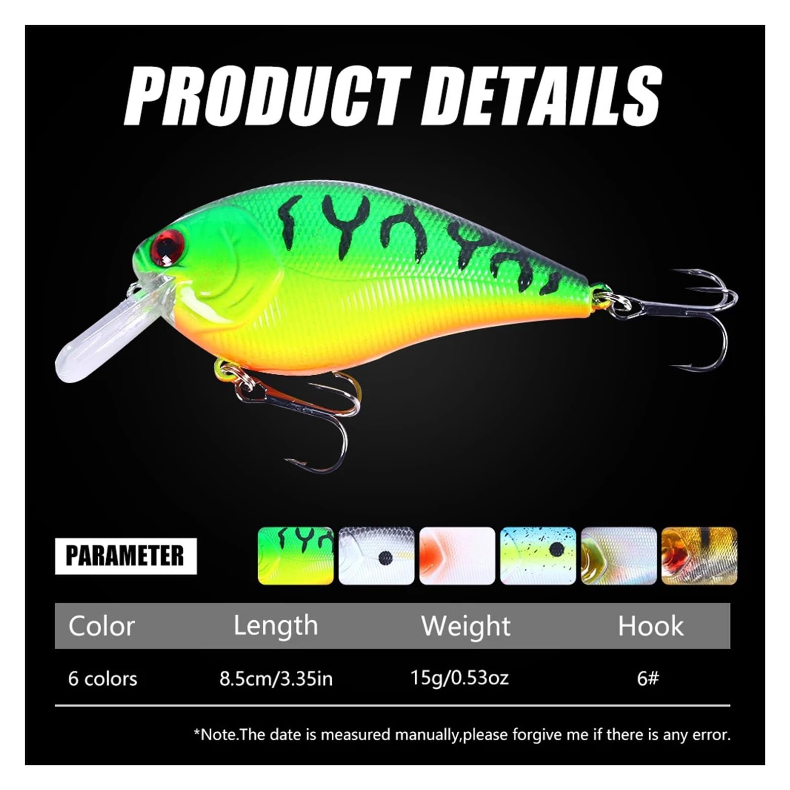 Crankbait Peu Profond hochet 8,5 cm 15 g, Wobbler Dur for Bar brochet, Doux et léger 6 Couleurs