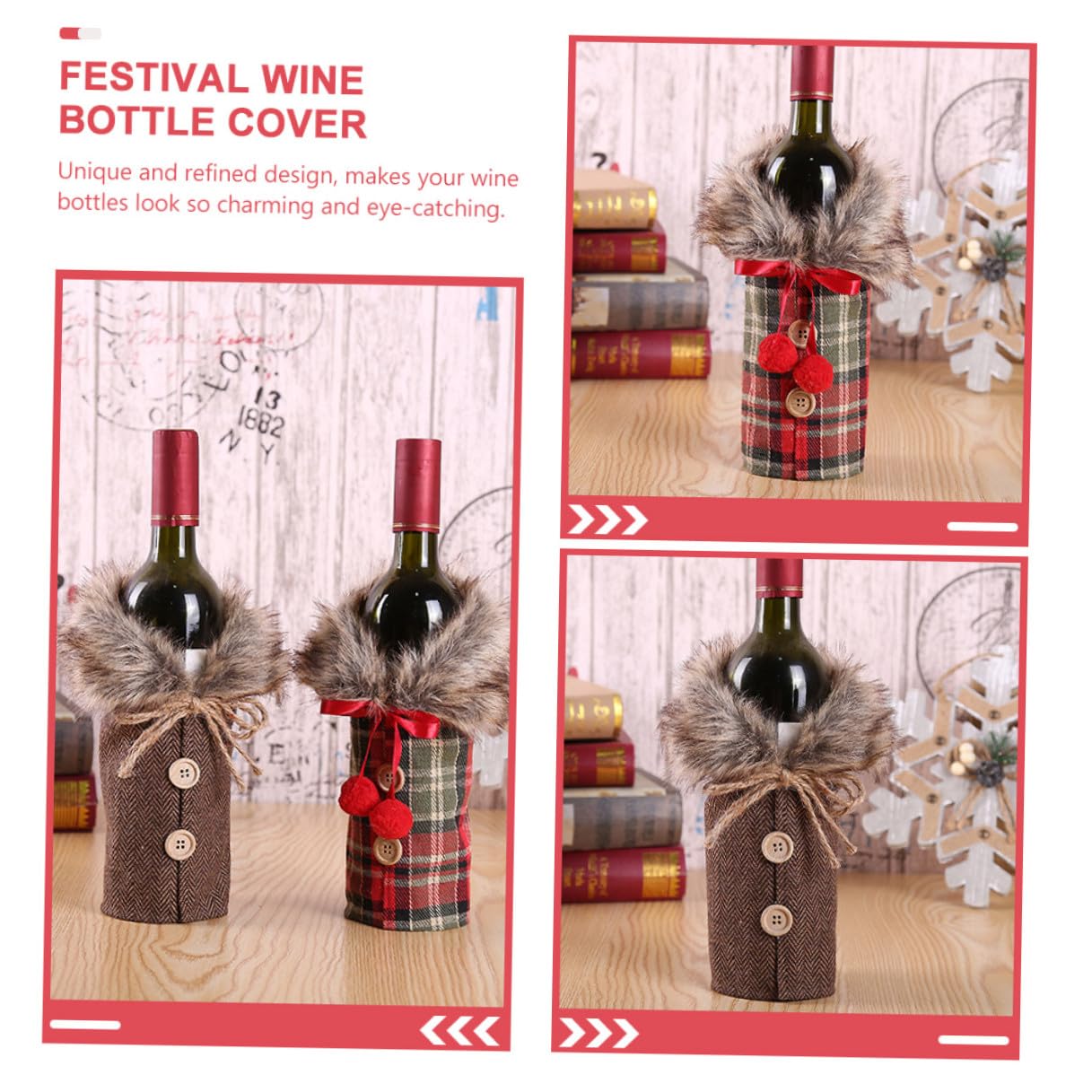 2pièces Housse de Bouteille de Vin Décorative pour Noël Étui à Bouteille de Vin Lot de Housses