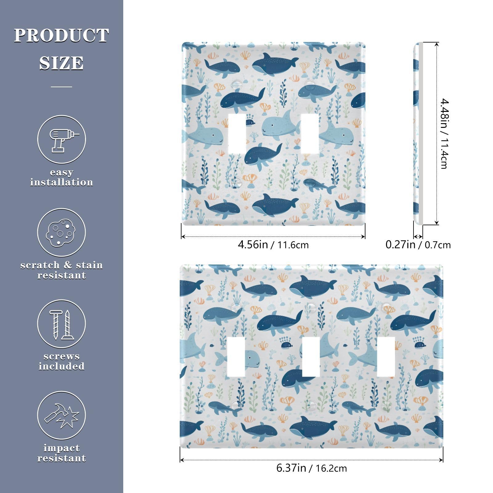 UMIRIKO Cute Whale Light Switch Cover Plate Covers Decorative Double Toggle Home Decor 202a8840