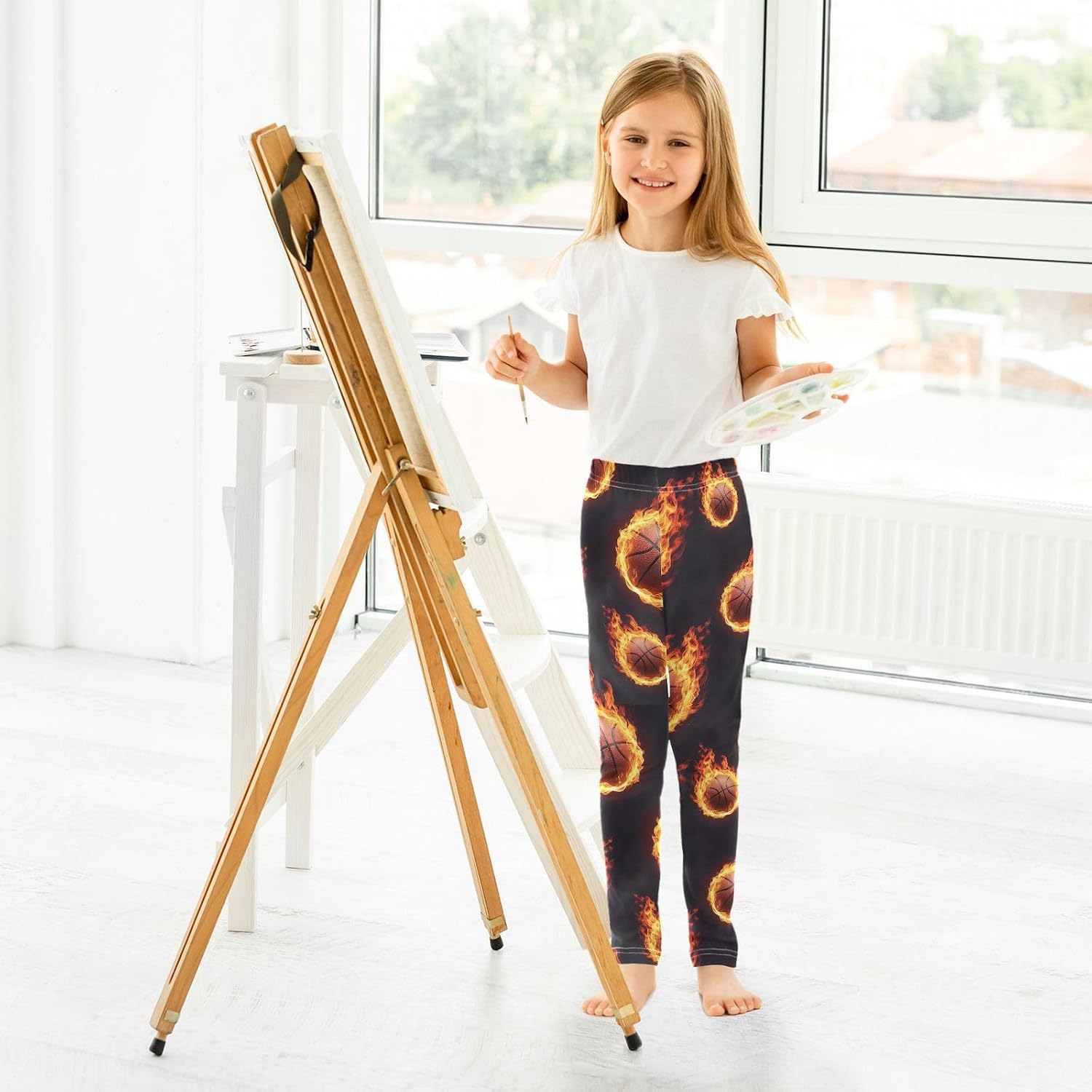 GAIREG Dance Leggings for Girls Basketballs Flames