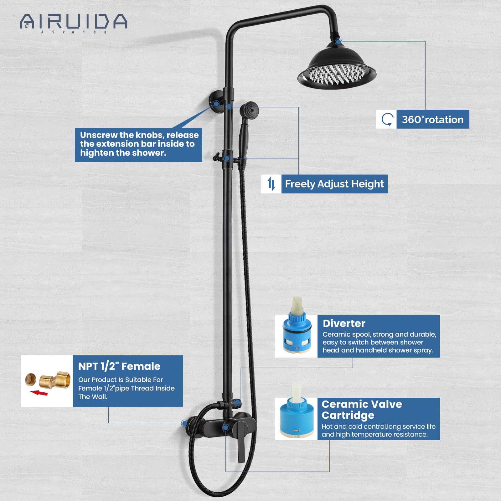 Airuida Sistema De Ducha De Tubo Expuesto De Latón Antiguo, Accesorio