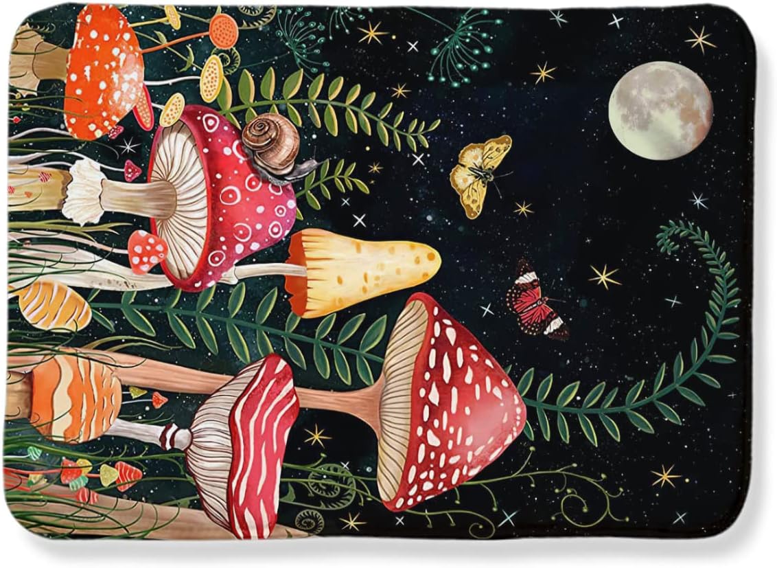 CANARO Mushroom Rugs Non-Slip Soft Doormats Bath Black Starry Sky Carpet Floor Runner Area Rugs for Home Dining Living Room Bedroom Farmhouse Decor 31.5x19.7inch