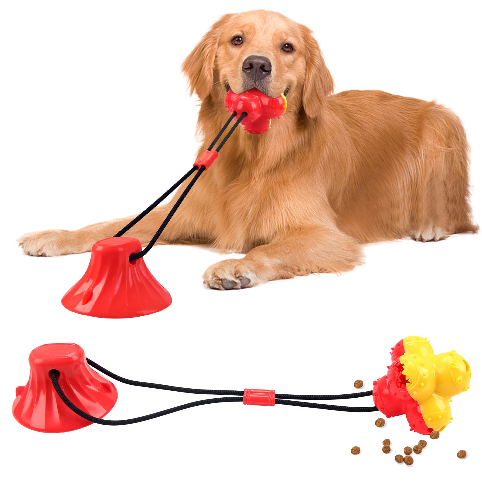 Dog Suction Cup Toy with Treat Dispensing Ball — Interactive Tug Rope Chew Toy for Small & Medium Dogs, Boredom Buster, Indoor & Outdoor