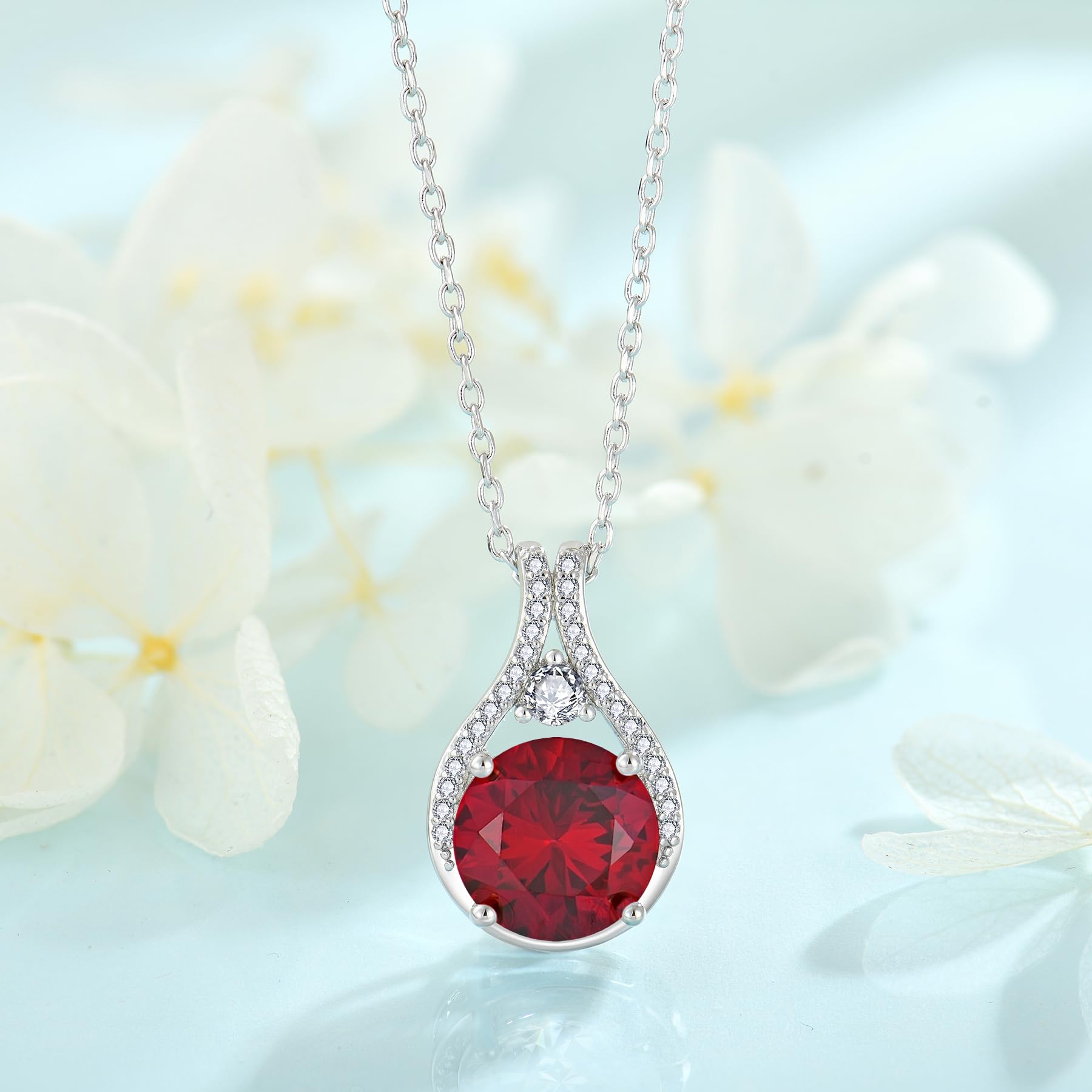 FJ Geburtsstein Kette Damen Silberfarben Messing Rundschliff Halskette Anhänger Schmuck Geschenk für Frauen