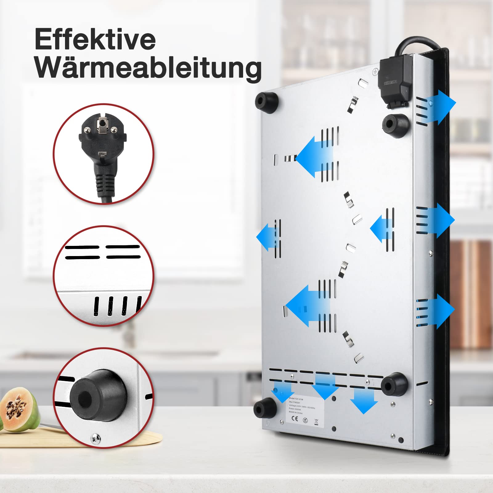 IsEasy Domino Glaskeramikkochfeld 2 Platten 3200W 29.5cm 11 Leistungsstufen Schwarz