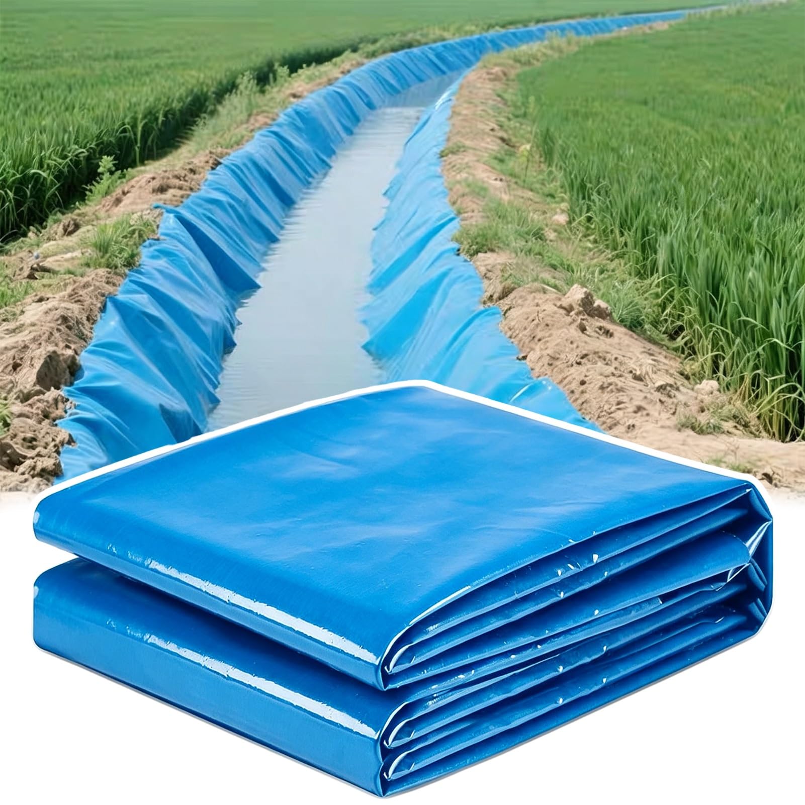 Yopappol Lightweight Blue Fish Pond Liner, HDPE Multi-Purpose Waterproof Pond Skin, UV Protected Underlayment Membrane for Irrigation Ponds，Water Storage, Water Gardens(7x12m(23x39.3ft))