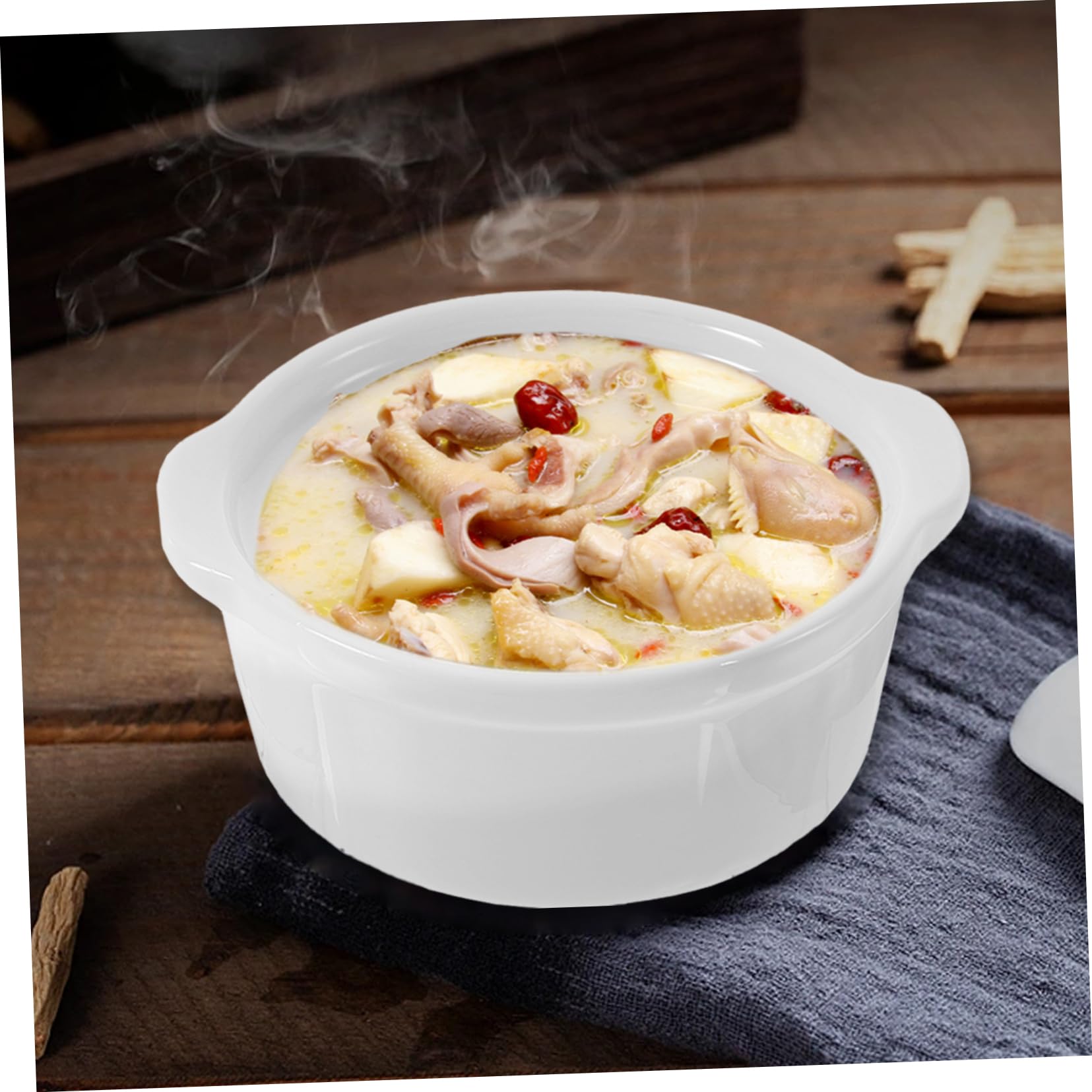 Ciotola per Zuppa in Ceramica con Coperchio e Manici Doppio, Contenitore per Alimenti Resistente con Bordi Lisci, per Ristoranti, Feste e Uso Domestico