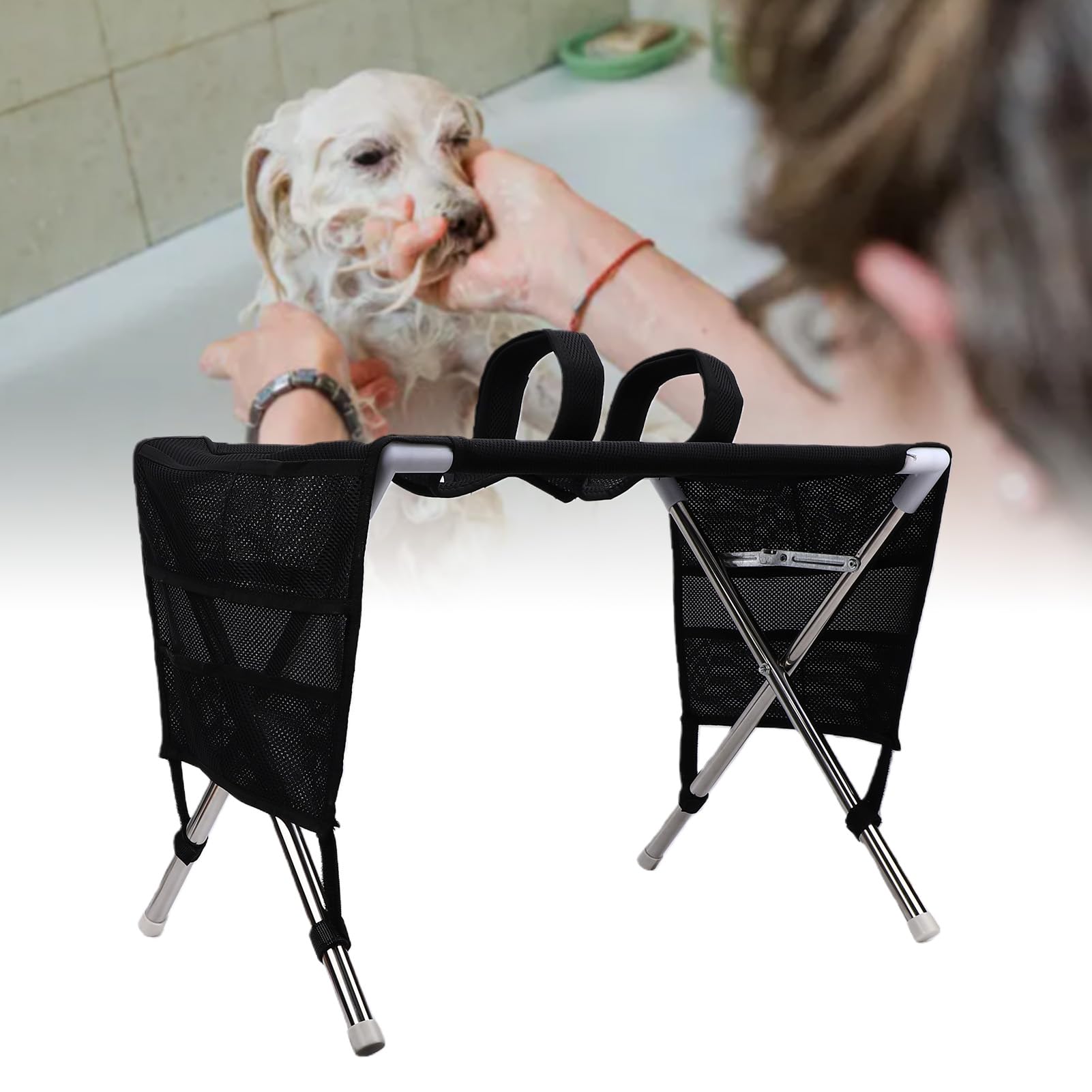 banapoy Faltbare Hängematte für die Hundepflege mit Ständer (Black)