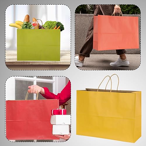 Miniatura 3 de BLEWINDZ 70 bolsas grandes de papel kraft con asas a granel, 16 x 6 x 12 pulgadas, bolsas de regalo, bolsas de compras para mercancía de comestibles