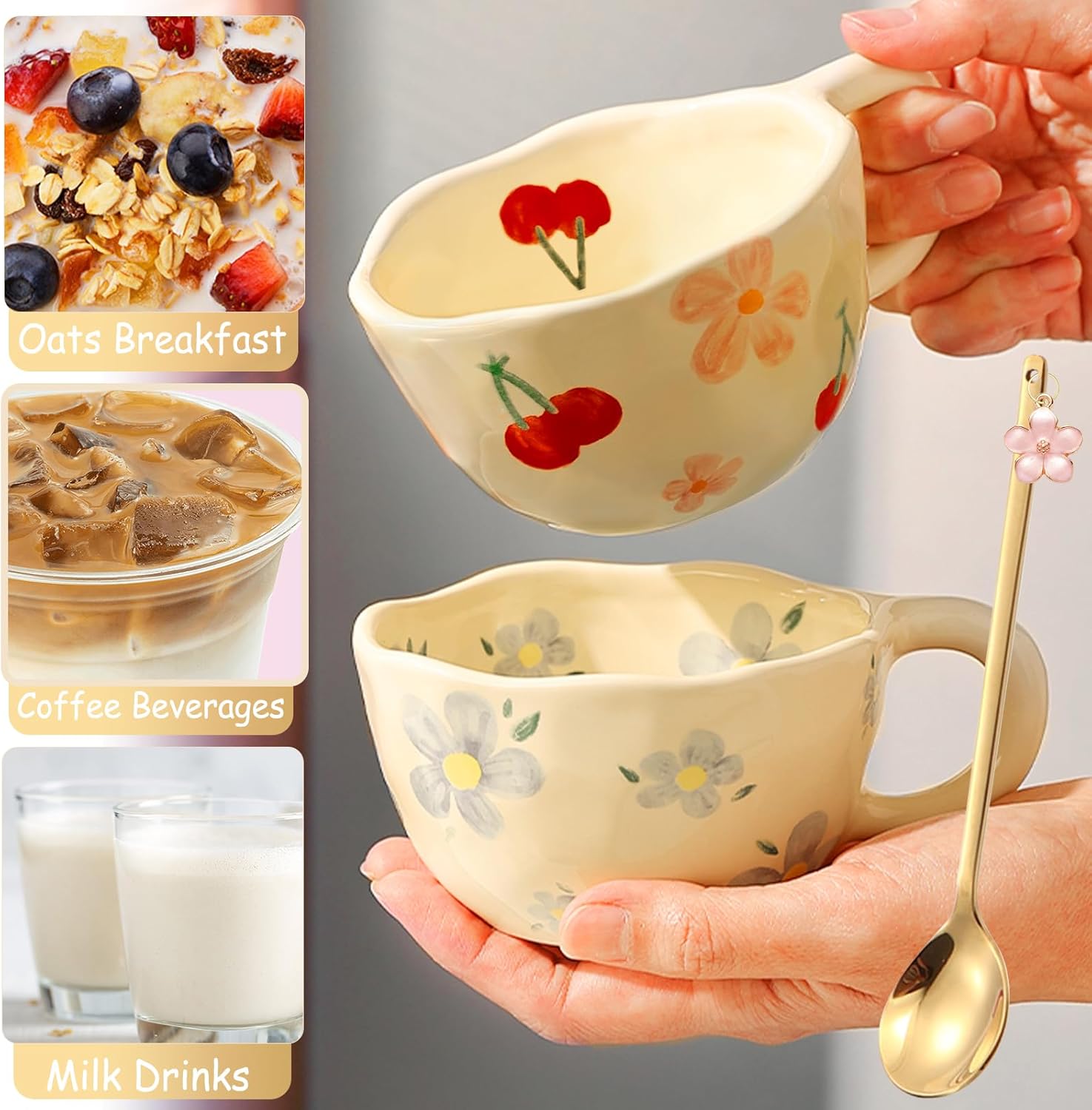 Cute Autumn Flower Mug with Spoon