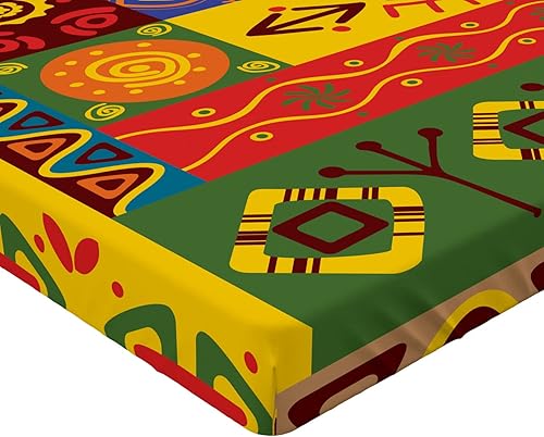 Miniatura 4 de Ambesonne Sábana bajera africana, formas de arte folclórico abstracto del oeste, impresión de líneas únicas, ropa de cama de tela decorativa suave,