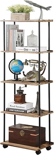 GETALL Estantería de 5 niveles con ruedas, estantería alta para espacios pequeños, estante estrecho de madera maciza, organizador de almacenamiento