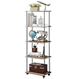 GETALL 5 Tier Bookshelf with Wheels, Tall Bookcase for Small Spaces, Solid Wood Narrow Shelf, Corner Book Shelf Storage Organizer for CDs, Movies, Movable Shelfing Unit for Bedroom, Living Room