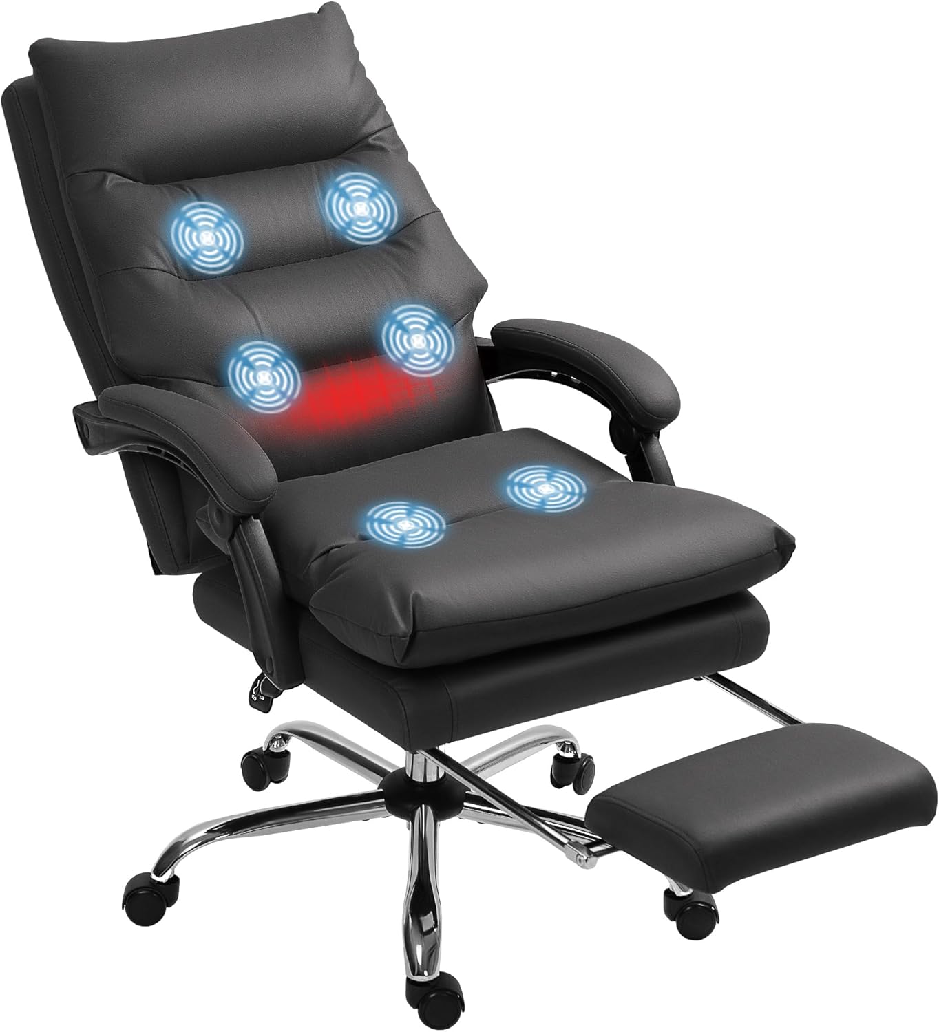 Vinsetto Microfibre Executive Massage Office Chair, Computer Desk Chair, Reclining Chair with Footrest, Double-Tier Padding, Swivel Wheels, Black