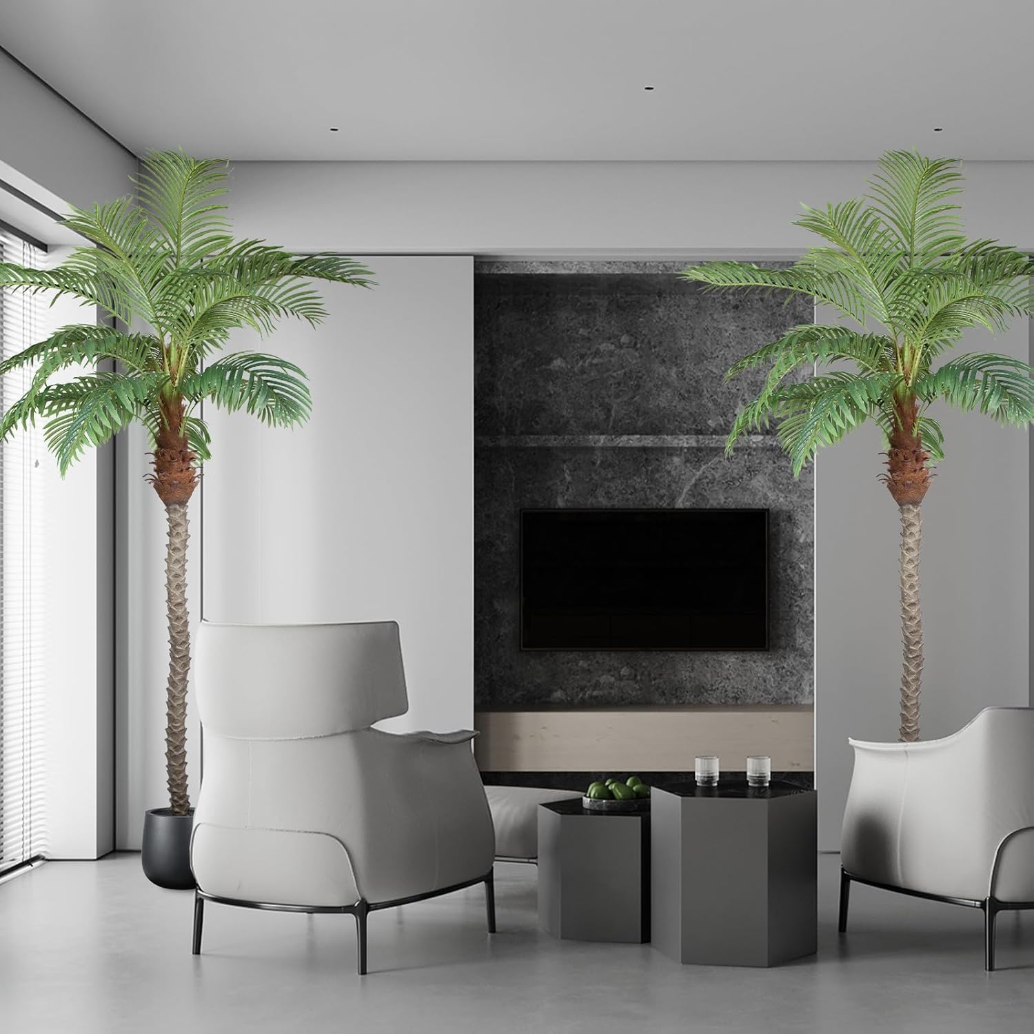 ANTING Artificial Palm Tree 8.5ft Tall Trees Plants 20Leaves Outdoor Palm Trees for Outside Patio Trees for Decor【Increased UV Protection】