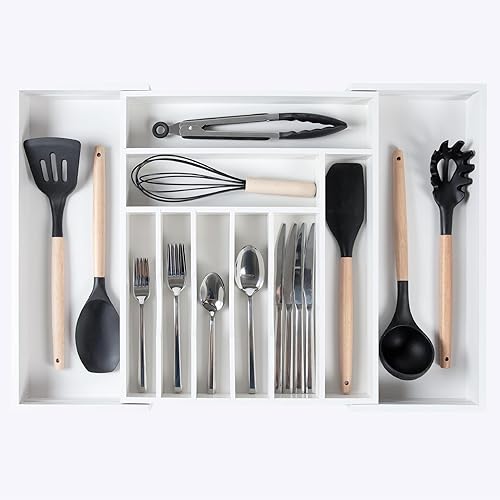 KitchenEdge Organizador de cubiertos, cubiertos y utensilios de alta calidad para cajones de cocina, expandible de 15 a 25 pulgadas de ancho, 10