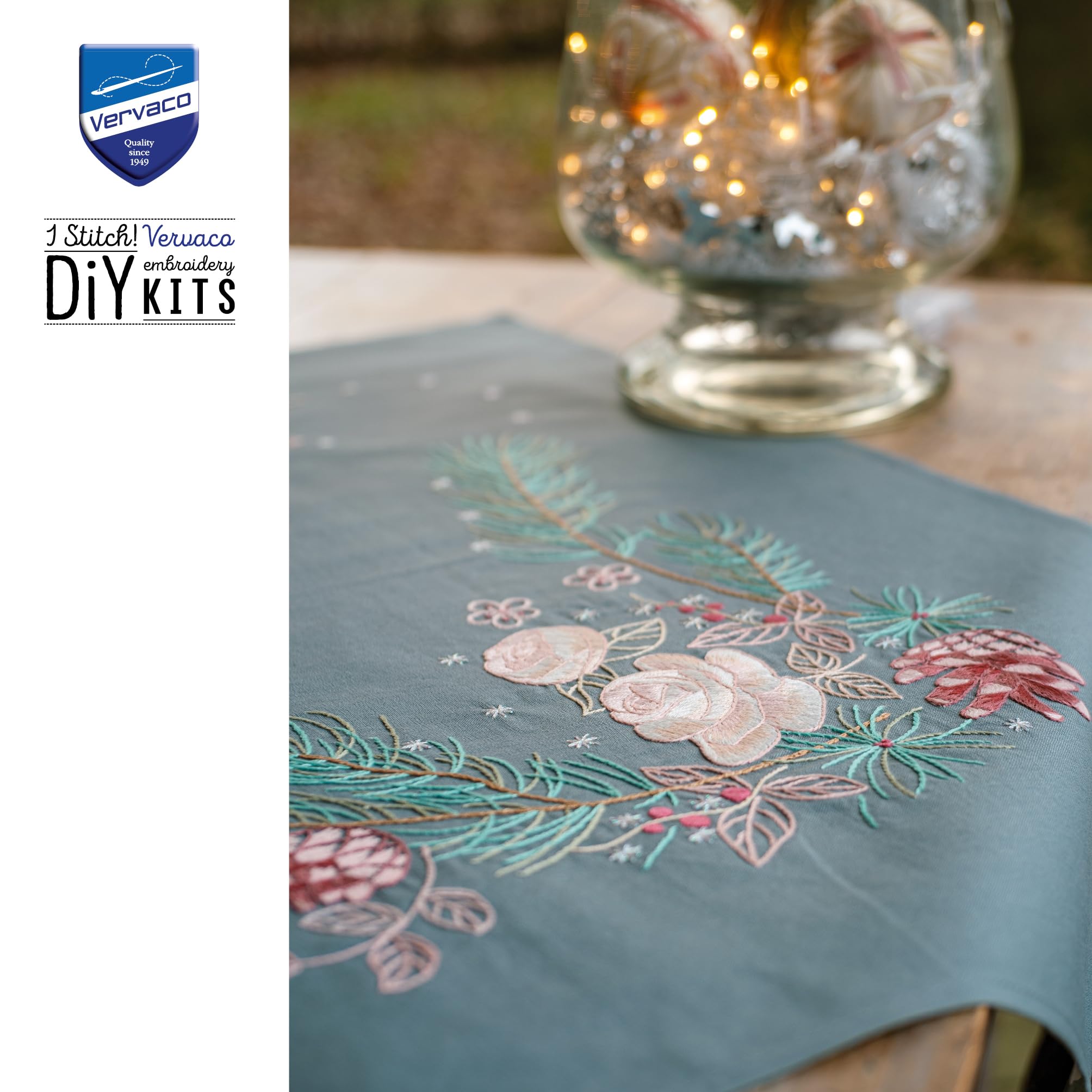 VERVACO Zestaw do Haftu Obrusu z Nadrukiem Zestaw do Haftu Obrusu Haft Płaski RÓŻA Zestaw Kreatywny dla Dorosłych 72 x 72 cm DIY Dekoracja Świąteczna ze Zmywalnym Wzorem Cross Stitch Kit