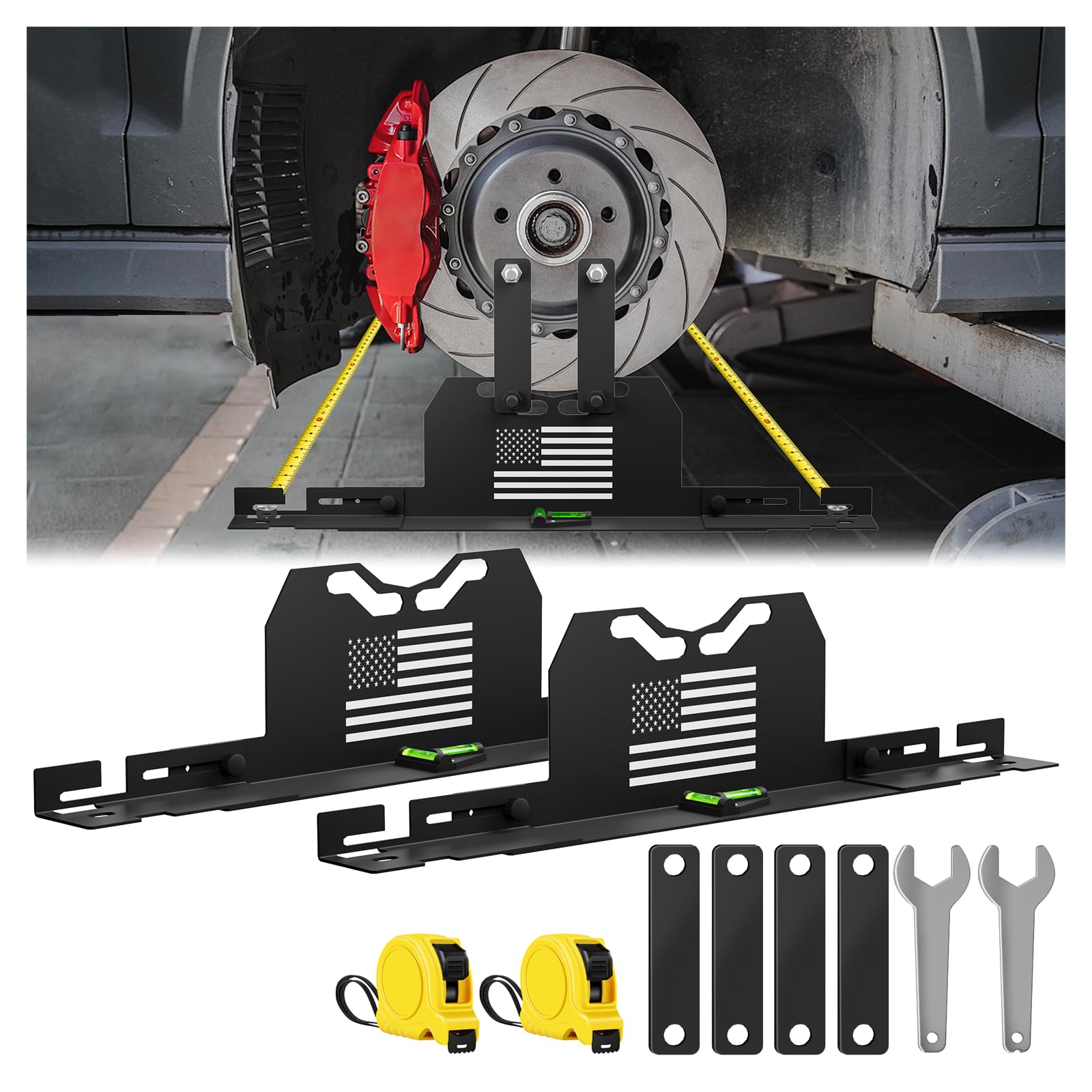 Wheel Alignment Tool, 2 PCS Toe Alignment Tool Plates Without Removing Calipers, Wheel Alignment Kit with 2 Measuring Tapes, Compatible with Most Cars and SUVs