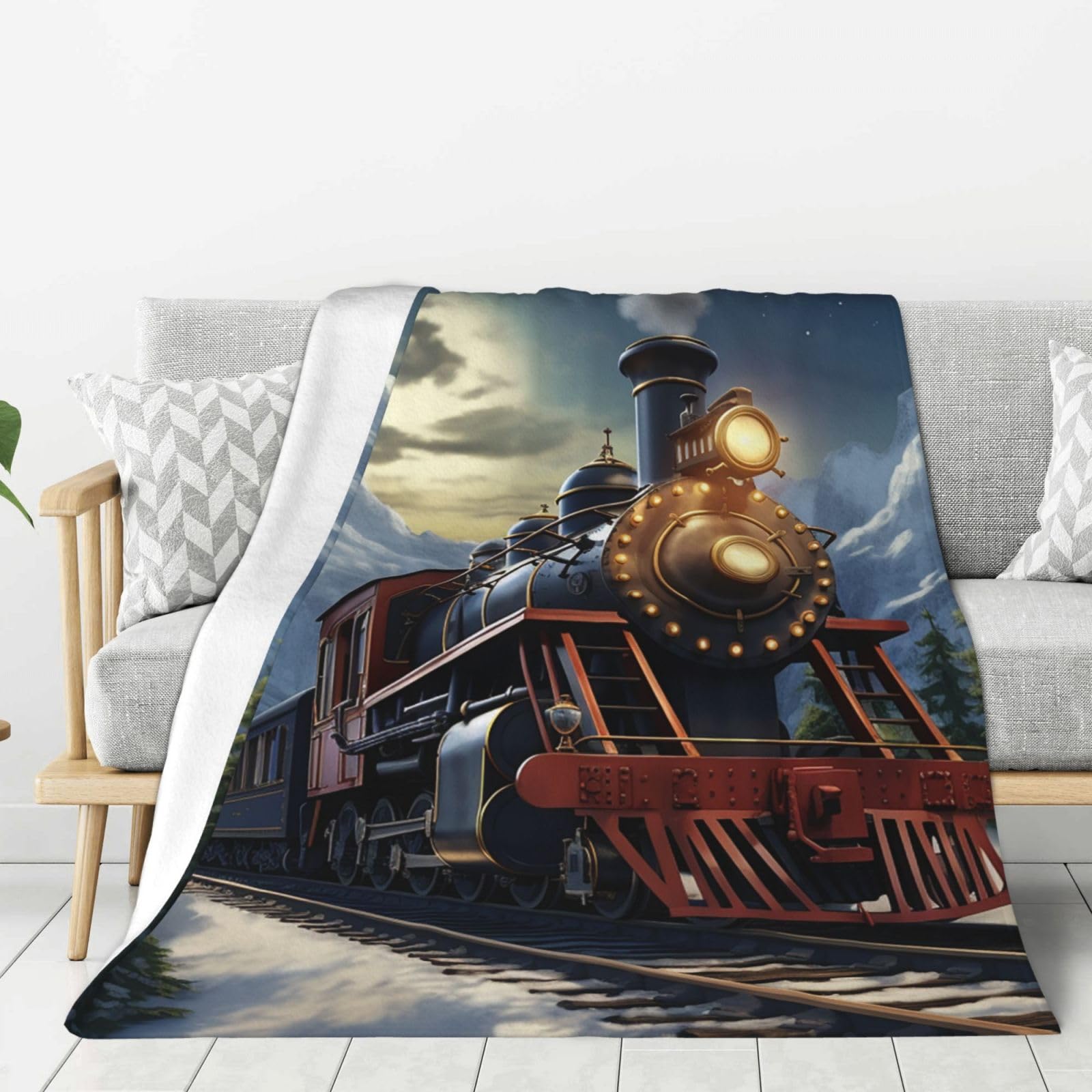 Train Throw Blanket Plush Flannel Fleece Blanket, Soft Lightweight Cozy Blankets 60"X50" for Bed Couch Sofa Travel