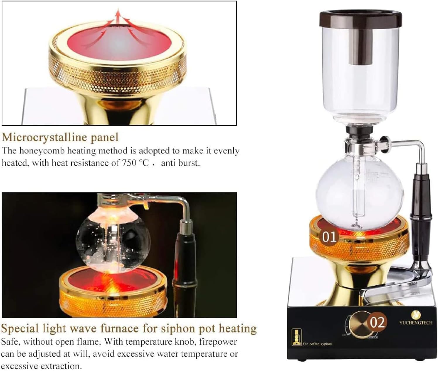 Halogen Beam Heater, Halogen Lamp Heating for Syphon Coffee Maker, 5-Level Adjustable Temperature, Flameless & Smokeless, Ideal for Coffee Shops & Hotel Kitchens