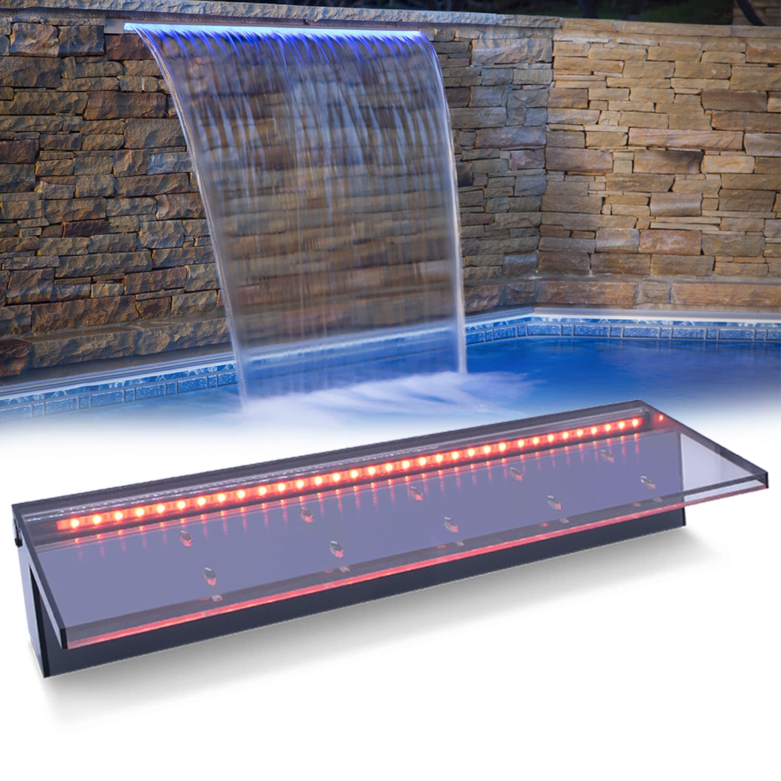 LONGRUN Pond Waterfall Cascade, Acrylic Waterfall Blade 60cm, Waterfall