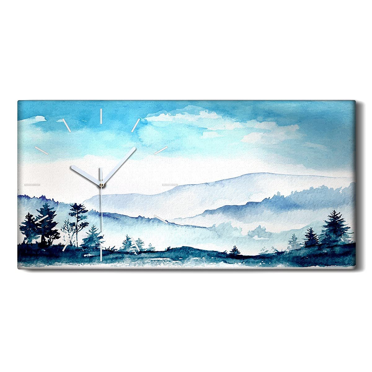 Horloge sur toile silencieuse ne pas tic tac 60x30cm paysage montagnes aquarelles