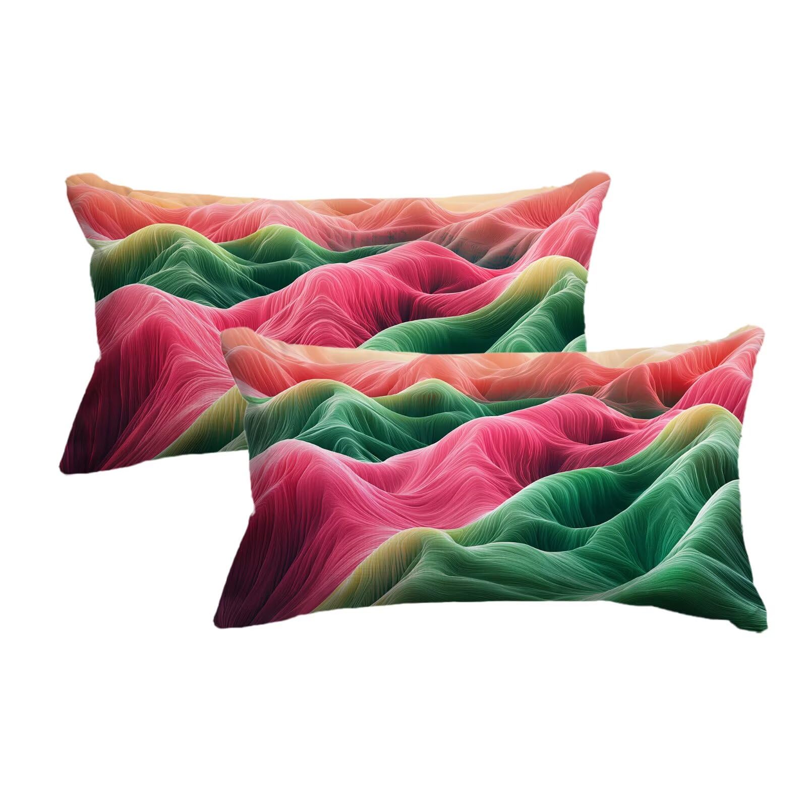 Housse coussin rose et vert à impression recto verso lot de 2 taies décoratives 50x80 cm