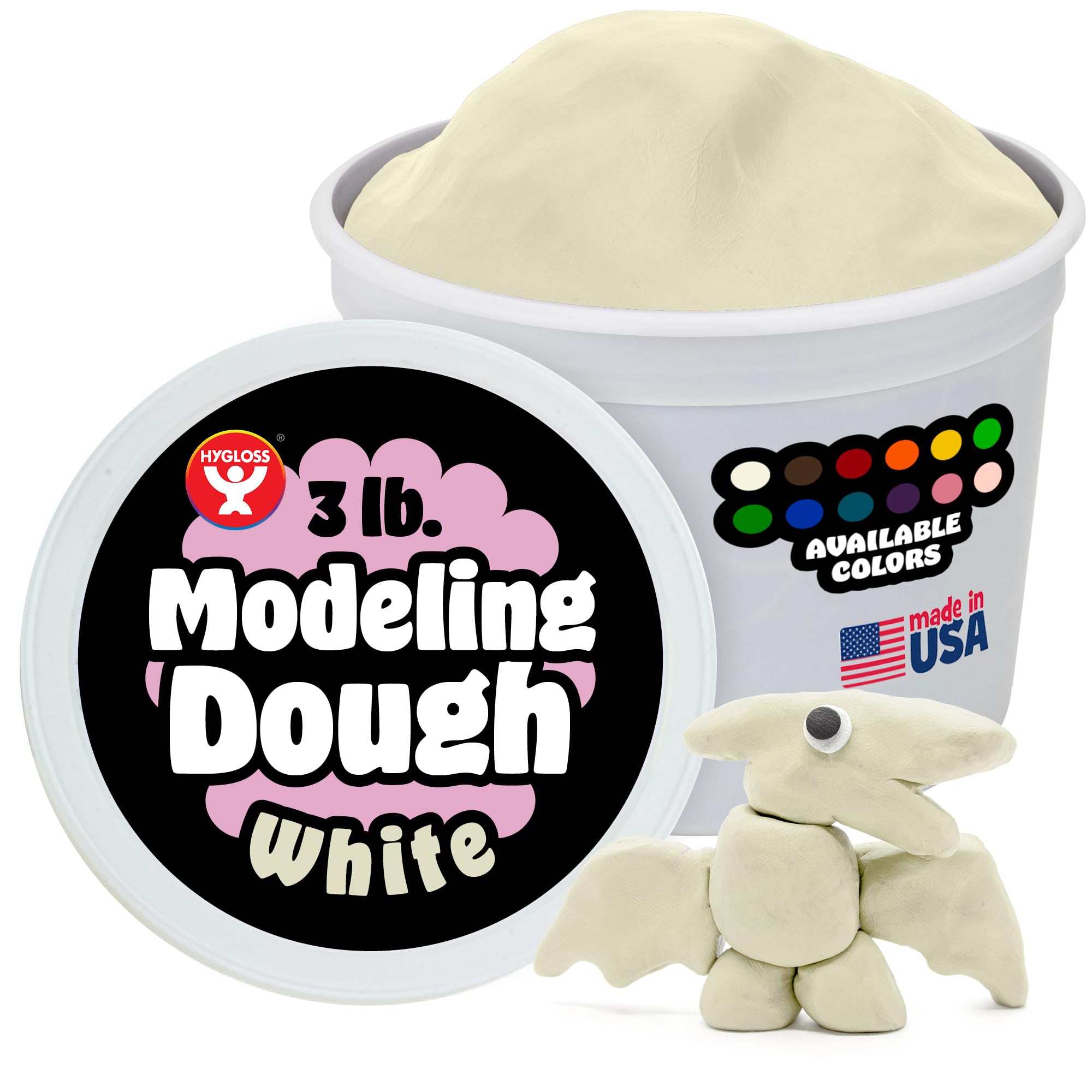 Hygloss Play Modeling Dough for Kids – Safe & Non-Toxic Sensory Dough for Arts and Crafts – 3 lb Tub – Play Clay for Toddler Activities, Preschool Classroom Must-Haves – White Color, Unscented