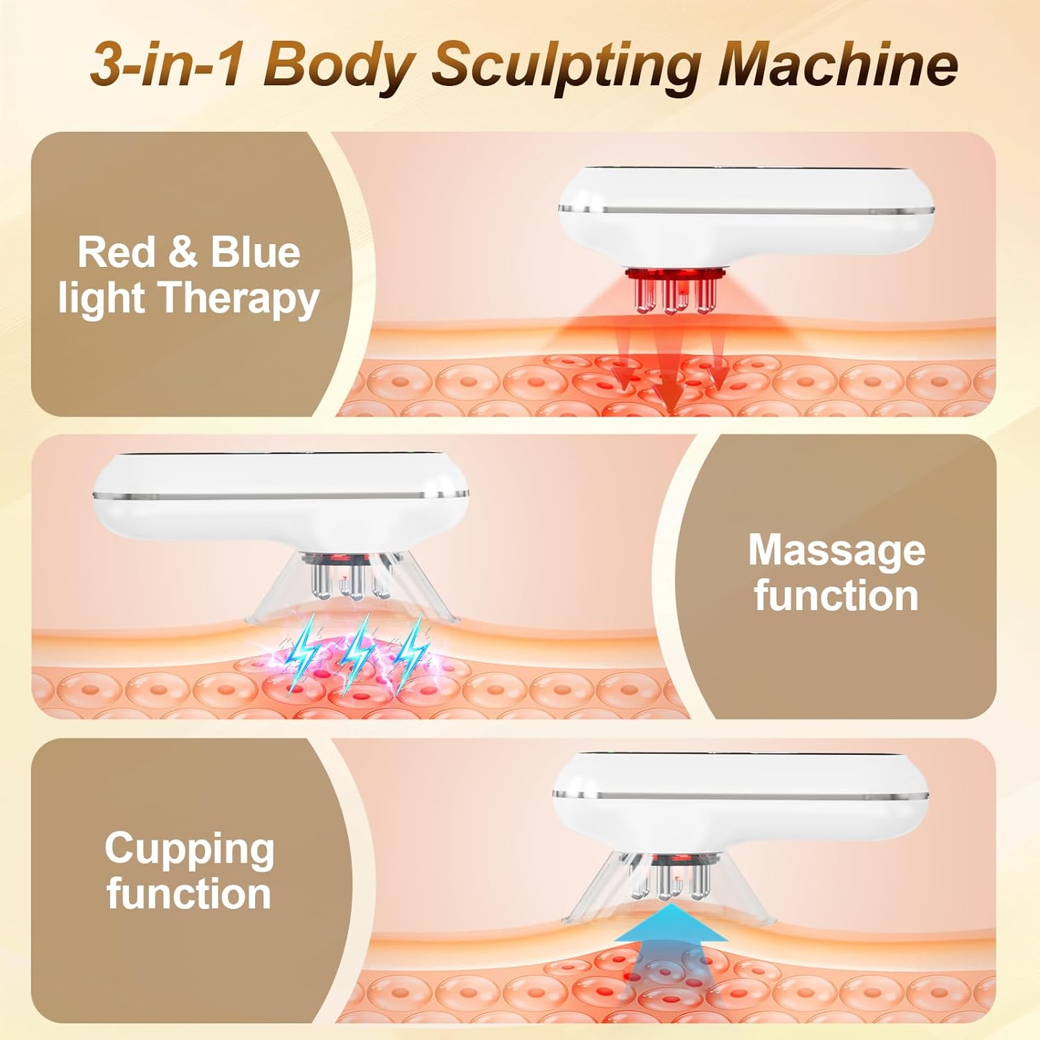 3-in-1 Body Sculpting Machine, Red Light Therapy Body Sculptor Electric Cupping Therapy Massager, Suitable for Waist Abdomen, Arms, Hip and Legs