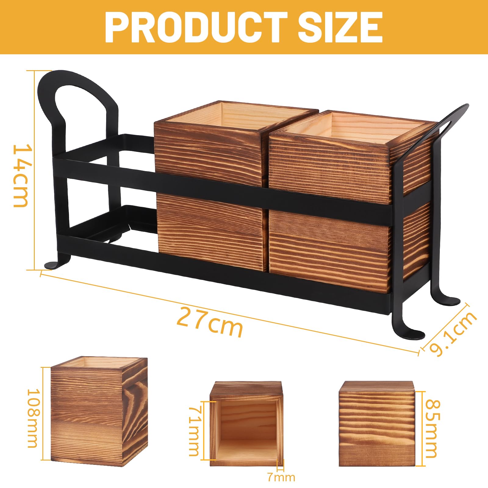 lalago 3-tlg. Besteckkasten Holz Metall, Besteckhalter Holz für Tisch, Holzbesteck Metallgestell, Besteckkorb Löffelhalter, Besteck Tisch Organizer, Besteckständer Esstischdeko für Küchentisch Braun