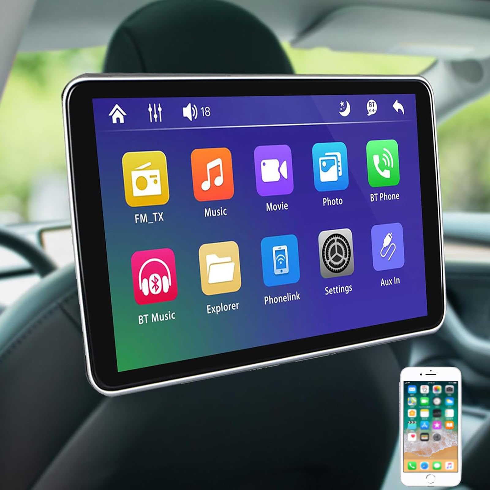 Monitor da 10,1/11,6 Pollici per Poggiatesta Auto, Lettore Mp5 con Touchscreen IPS HD, Supporta La Connessione Bluetooth/USB/FM/Scheda TF/Telefono Cellulare Wireless 10.1″