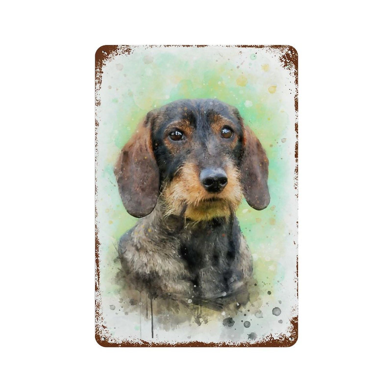 Dachshund Watercolor Weathered Tin Sign 11.8"x7.9", Ideal for Shed, Workshop And Garage Wall Decor