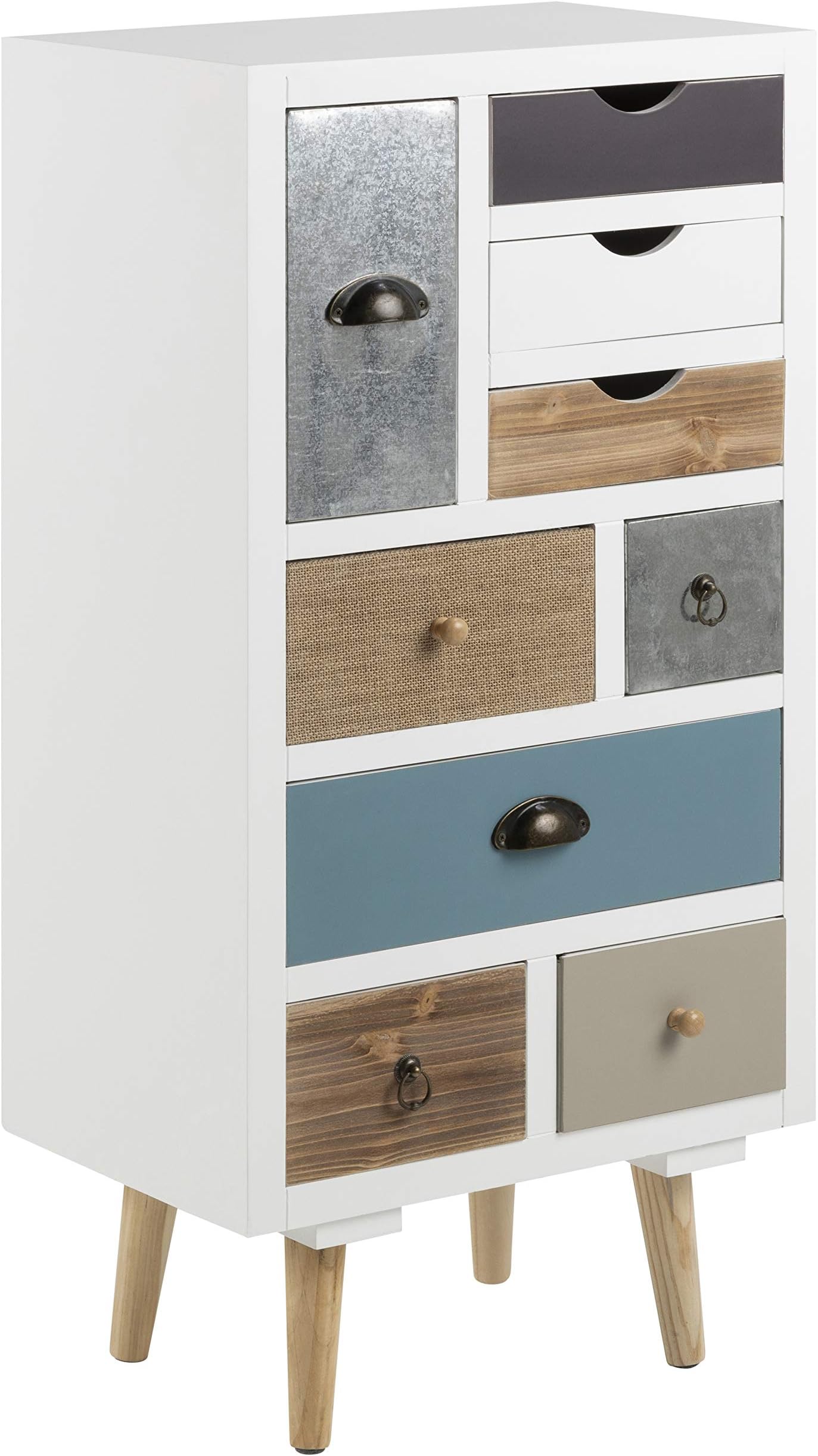 AC Design Furniture 63372 suwen Multi Drawer Chest, Pine Wood Legs – Clear Pack Of 9, White