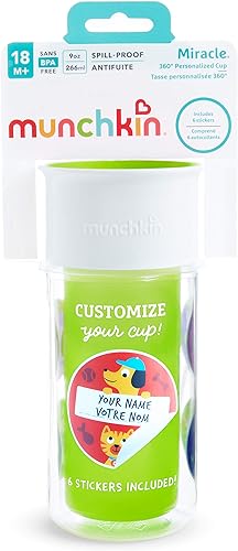 Miniatura 7 de Munchkin Miracle 360 - Vaso para beber con aislamiento, incluye calcomanías para personalizar la taza, 9 onzas, verde