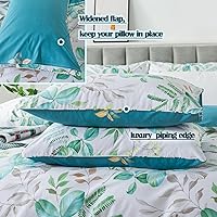 Vista 26 de FADFAY Juego de funda de edredón floral 100% algodón a rayas verdes y beige, ropa de cama de flores desgastadas con diseño de ramas botánicas