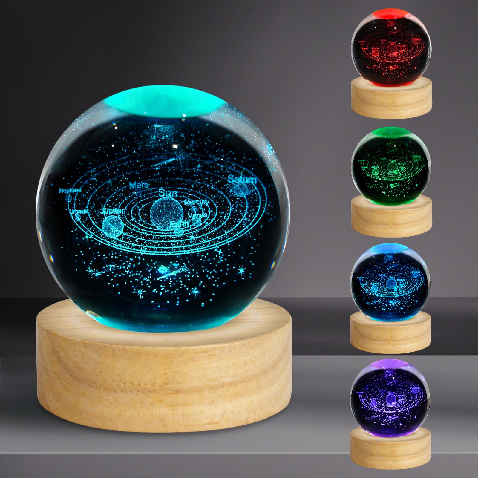 Lampada da tavolo in vetro 3D con pianeti galattici da 6,1 cm, con 16 colori che cambiano telecomando, per compleanno, Natale, astronomia, spazio, regali per ragazzi e ragazze