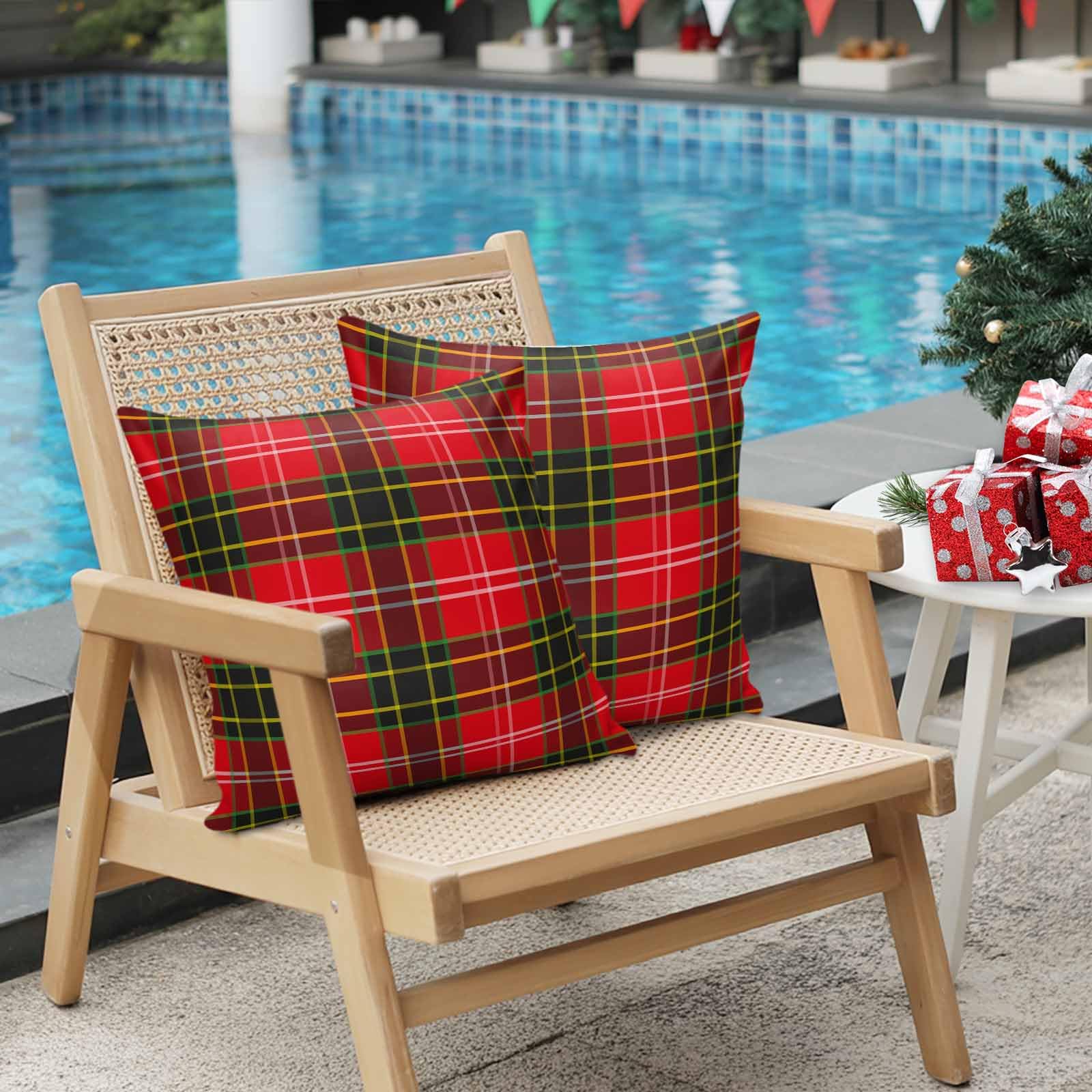 Outdoor Waterproof Throw Pillow Covers, Merry Christmas Red and Green Gingham Tartan Plaid Vintage Farmhouse Decor Pillowcases Cushion Covers Cases