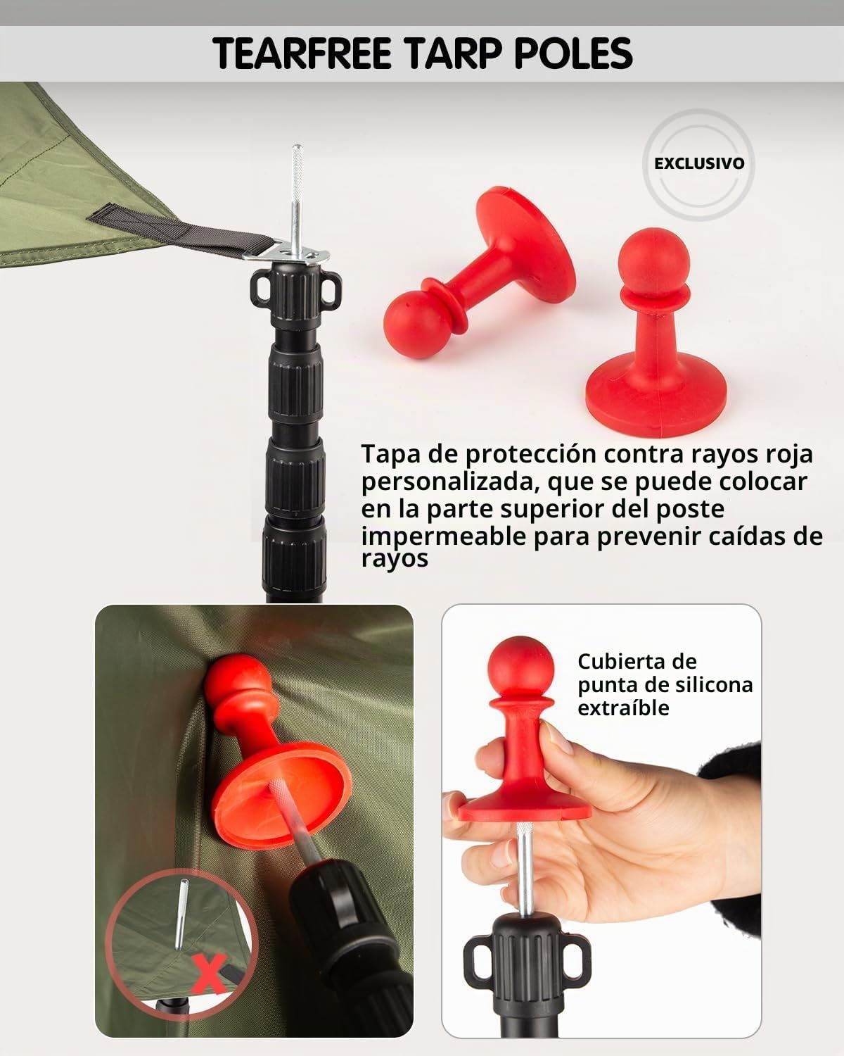 Postes para Lonas Resistentes Ajustables, AVOFOREST Aluminio de Aviación 2.65m Postes Telescópicos para Tienda con Tapa Protectora Postes Plegables Resistentes al Viento Juego de 2 para Lonas - Toldo