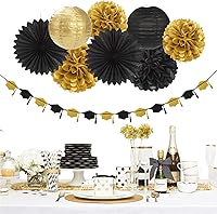 Vista 5 de Black Gold Graduation Party-Decorations Garland - 36pcs Congrats Grad Class 2026 Banner,Hat Hanging Streamers,College High School Congratulations